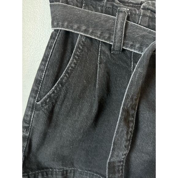 American Eagle Paper Bag Mom Shorts Washed Black with Waist Tie - Picture 2 of 5